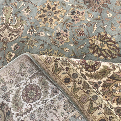 L.Blue and Ivory, Pure Wool Regular Traditional Handknotted 12.2x14.11Ft 370x446Cms Area Rug