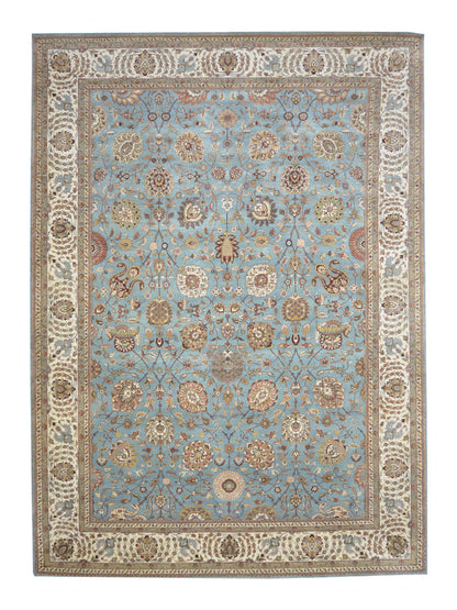 Blue and Ivory Pure Wool Traditional Samarkand Handknotted Area Rug