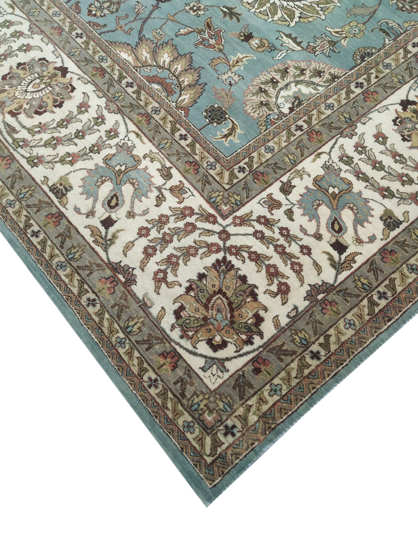 Blue and Ivory Pure Wool Traditional Samarkand Handknotted Area Rug