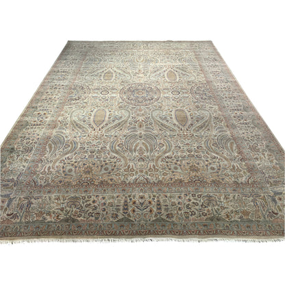 Ivory and Blue, Pure Wool Regular Traditional Handknotted 12.0x15.11Ft 366x486Cms Area Rug
