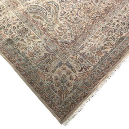 Ivory and Blue, Pure Wool Regular Traditional Handknotted 12.0x15.11Ft 366x486Cms Area Rug