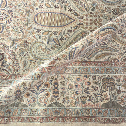 Ivory and Blue, Pure Wool Regular Traditional Handknotted 12.0x15.11Ft 366x486Cms Area Rug