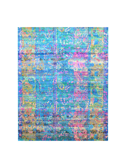 Blue Multy, Pure Sari Silk Transitional Handknotted 7.7x9.8Ft 230x293Cms Area Rug