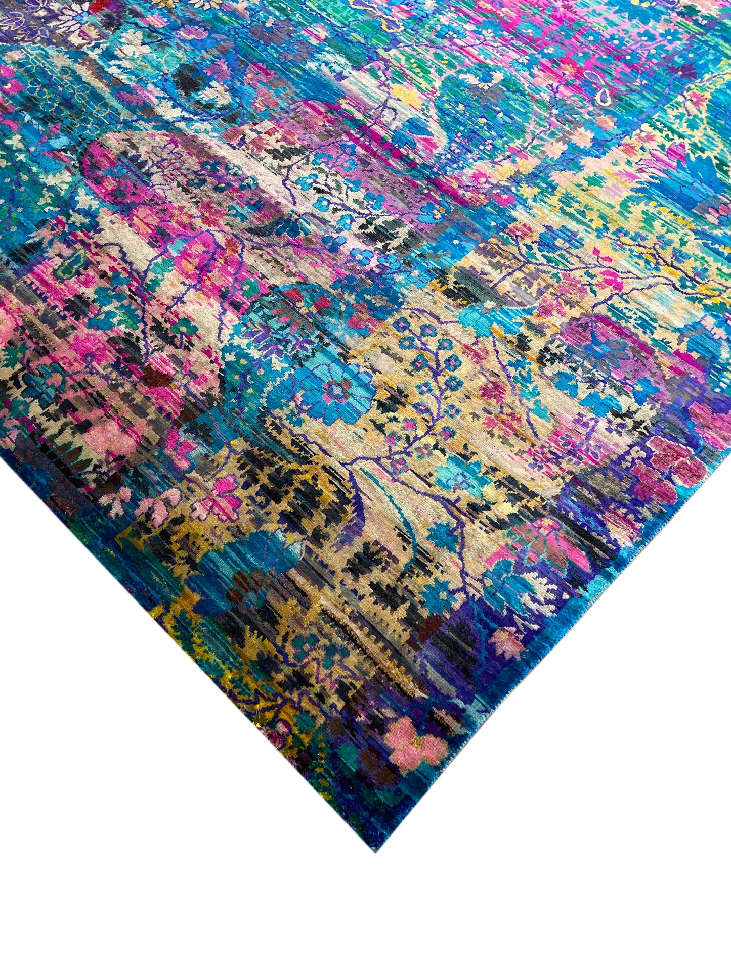 Blue Multy, Pure Sari Silk Transitional Handknotted 7.7x9.8Ft 230x293Cms Area Rug