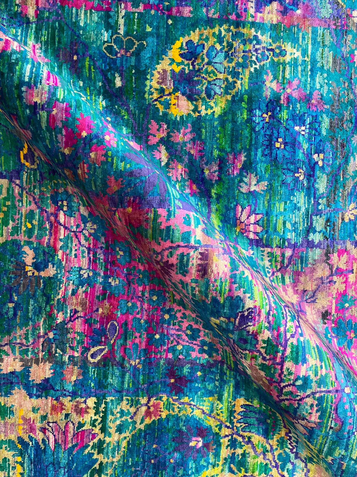 Blue Multy, Pure Sari Silk Transitional Handknotted 7.7x9.8Ft 230x293Cms Area Rug