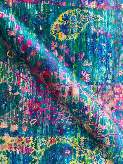 Blue Multy, Pure Sari Silk Transitional Handknotted 7.7x9.8Ft 230x293Cms Area Rug