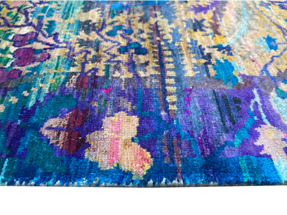 Blue Multy, Pure Sari Silk Transitional Handknotted 7.7x9.8Ft 230x293Cms Area Rug