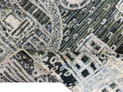 Silver and Grey, Viscose and Wool Oxidized Abstract Modern Handknotted 2.7x9.9Ft 78x296Cms Area Rug