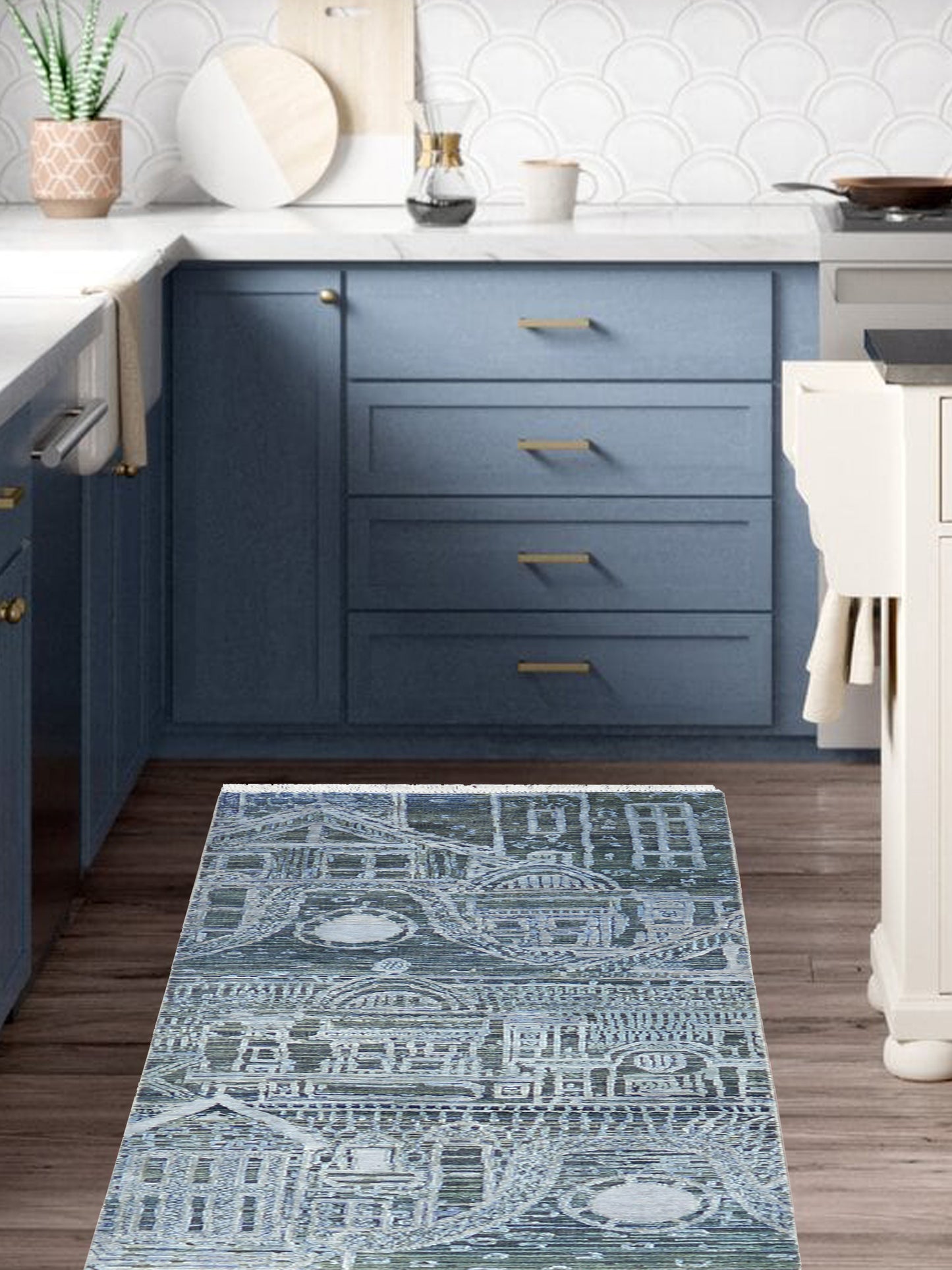 Silver and Grey, Viscose and Wool Oxidized Abstract Modern Handknotted 2.7x9.9Ft 78x296Cms Area Rug