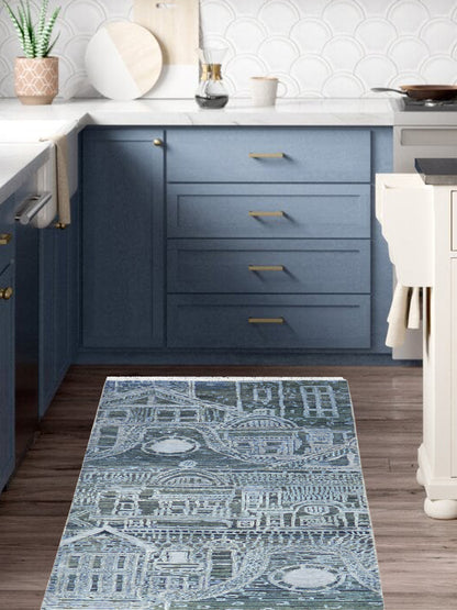 Silver and Grey, Viscose and Wool Oxidized Abstract Modern Handknotted 2.7x9.9Ft 78x296Cms Area Rug