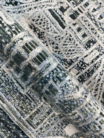 Grey and Silver, Viscose and Wool Oxidized Modern Abstract Handknotted 2.7x9.9Ft 78x296Cms Area Rug