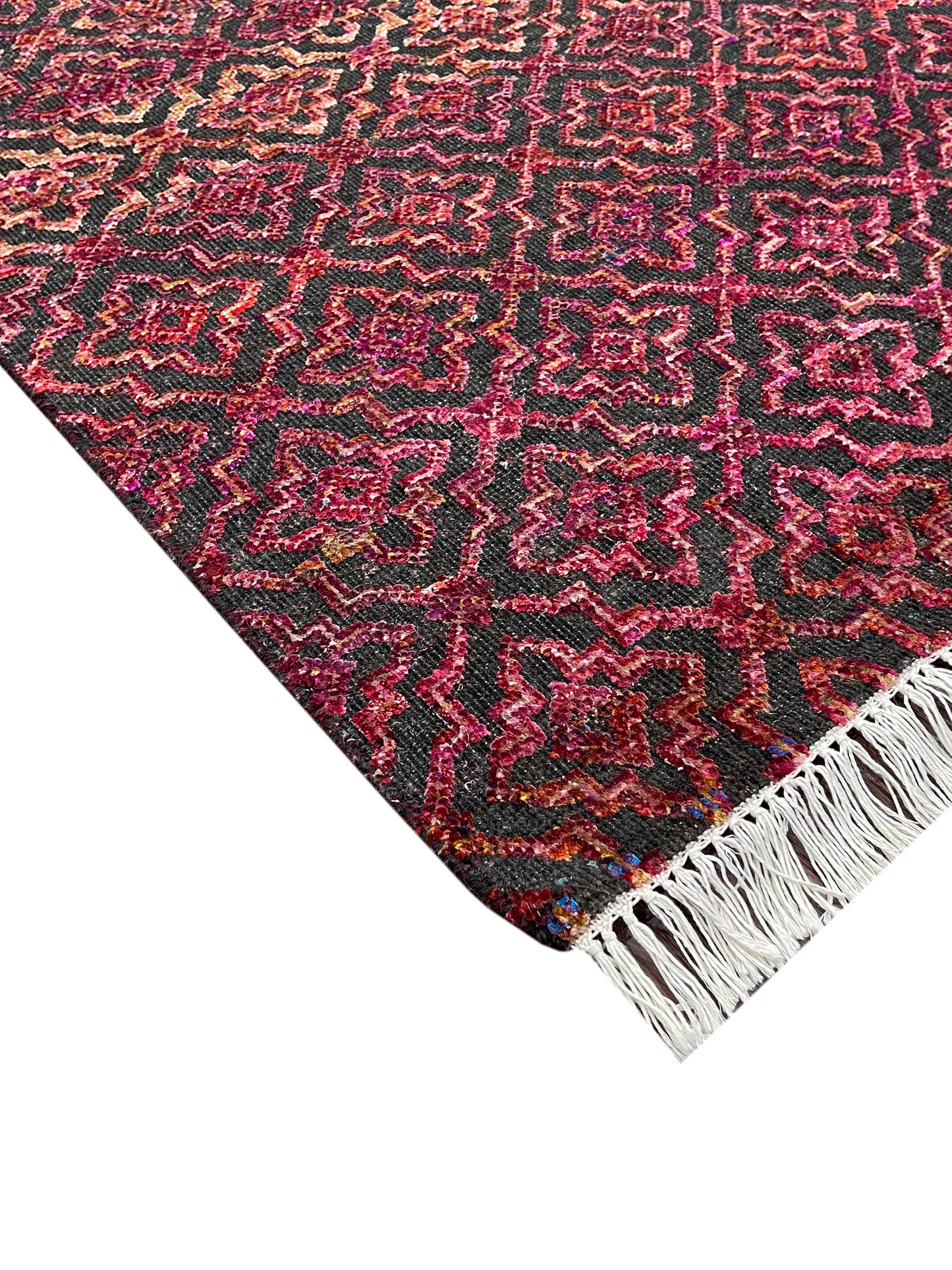 Red and Black Transitional Handknotted Runner Rug 3X11.9ft 92x357cms