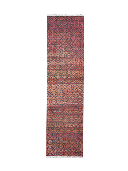 Red and Black Transitional Handknotted Runner Rug 3X11.9ft 92x357cms