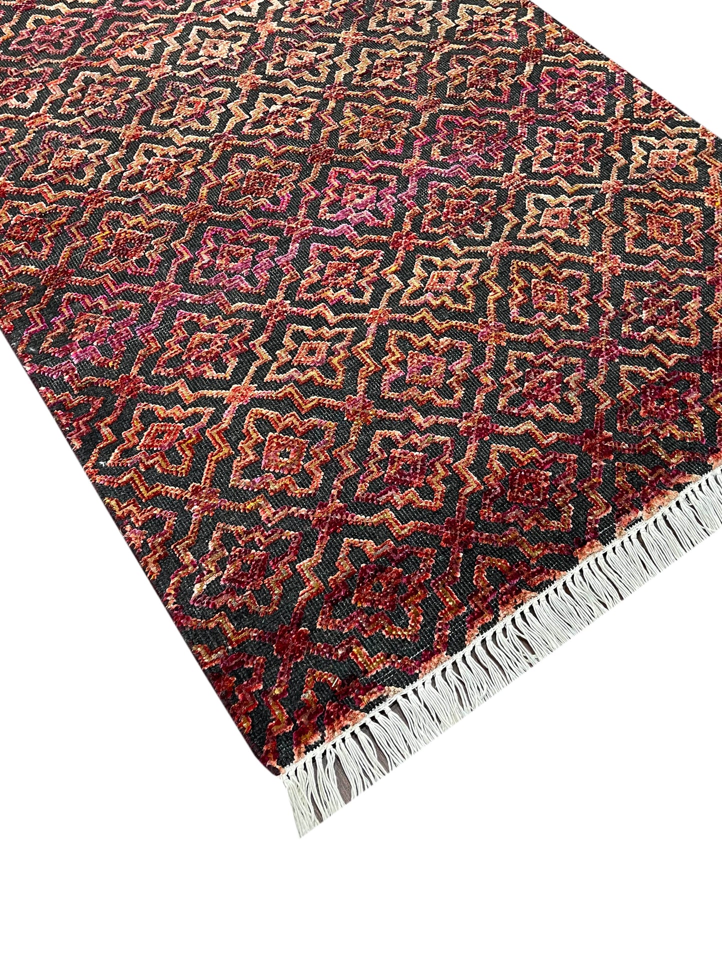 Red and Black Transitional Handknotted Runner Rug 3X11.9ft 92x357cms
