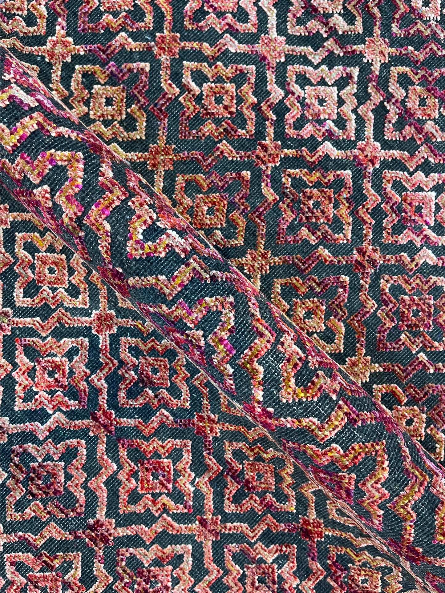 Red and Black Transitional Handknotted Runner Rug 3X11.9ft 92x357cms