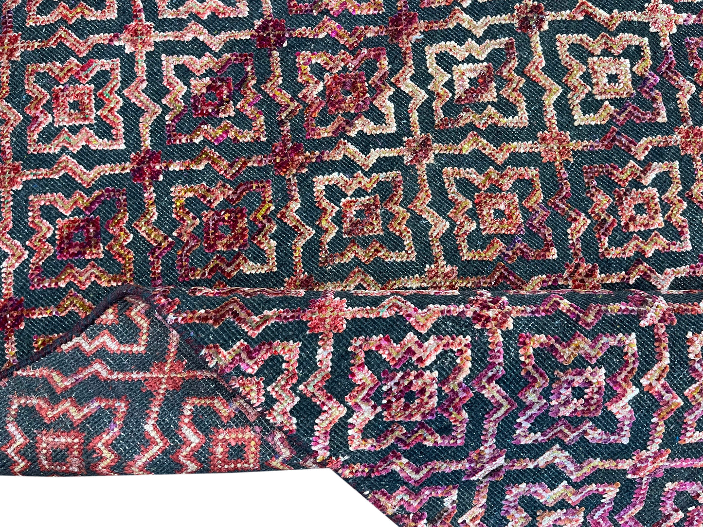 Red and Black Transitional Handknotted Runner Rug 3X11.9ft 92x357cms