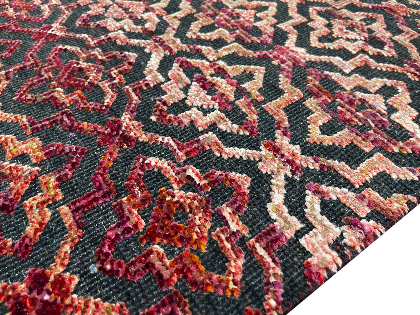 Red and Black Transitional Handknotted Runner Rug 3X11.9ft 92x357cms