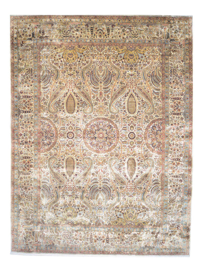 Ivory and Beige, Pure Wool Regular Traditional Persian Handknotted 11.10x15.6Ft 360x471Cms Area Rug