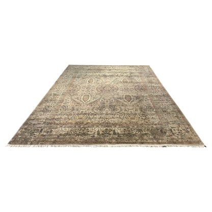 Ivory and Beige, Pure Wool Regular Traditional Persian Handknotted 11.10x15.6Ft 360x471Cms Area Rug