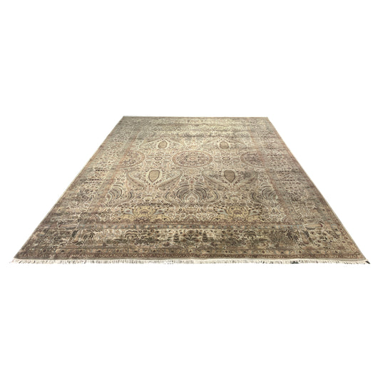 Ivory and Beige, Pure Wool Regular Traditional Persian Handknotted 11.10x15.6Ft 360x471Cms Area Rug