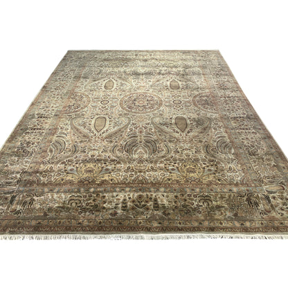 Ivory and Beige, Pure Wool Regular Traditional Persian Handknotted 11.10x15.6Ft 360x471Cms Area Rug