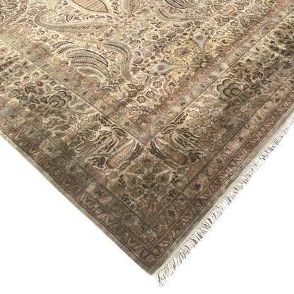 Ivory and Beige, Pure Wool Regular Traditional Persian Handknotted 11.10x15.6Ft 360x471Cms Area Rug