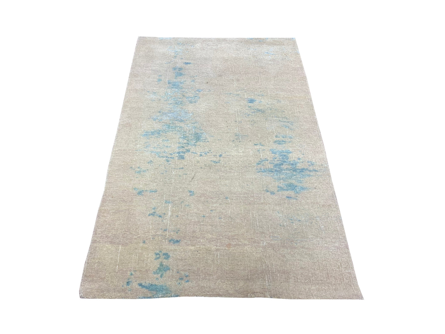 Blue and Beige, Silk and Wool Regular Modern Handknotted 3.1x4.11Ft 93x150Cms Area Rug