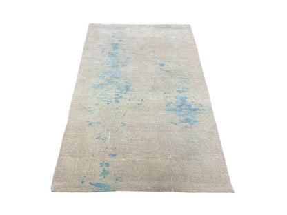 Blue and Beige, Silk and Wool Regular Modern Handknotted 3.1x4.11Ft 93x150Cms Area Rug