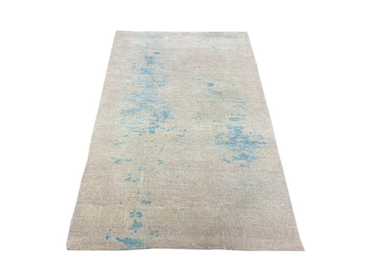 Blue and Beige, Silk and Wool Regular Modern Handknotted 3.1x4.11Ft 93x150Cms Area Rug