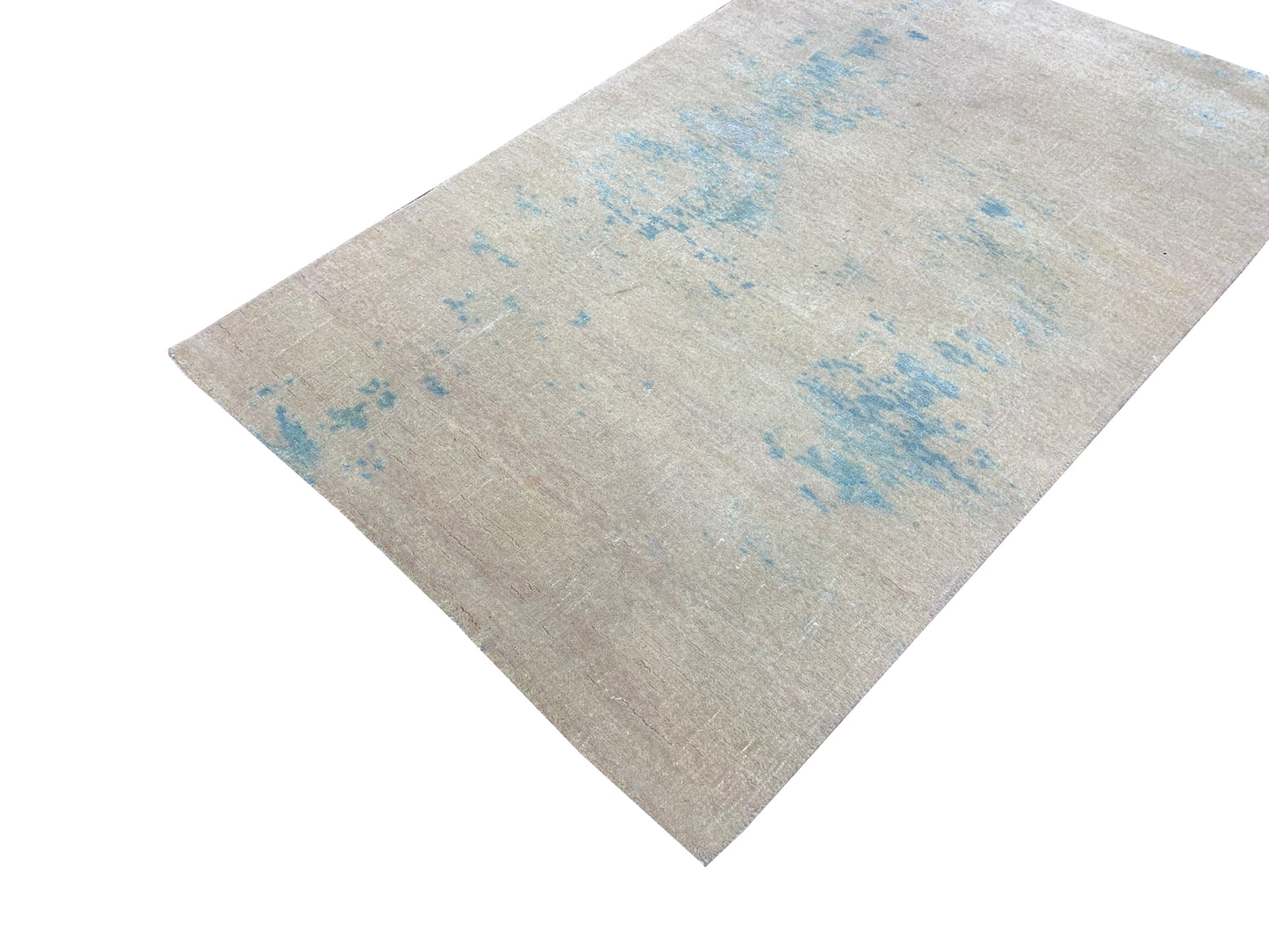 Blue and Beige, Silk and Wool Regular Modern Handknotted 3.1x4.11Ft 93x150Cms Area Rug