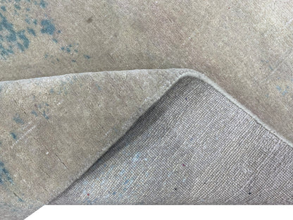 Blue and Beige, Silk and Wool Regular Modern Handknotted 3.1x4.11Ft 93x150Cms Area Rug