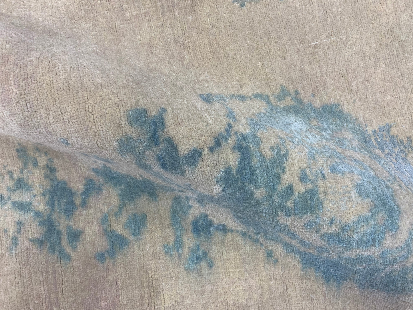 Beige and Blue, Silk and Wool Regular Modern Handknotted 3.2x4.11Ft 95x157Cms Area Rug