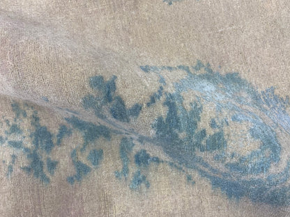 Beige and Blue, Silk and Wool Regular Modern Handknotted 3.2x4.11Ft 95x157Cms Area Rug