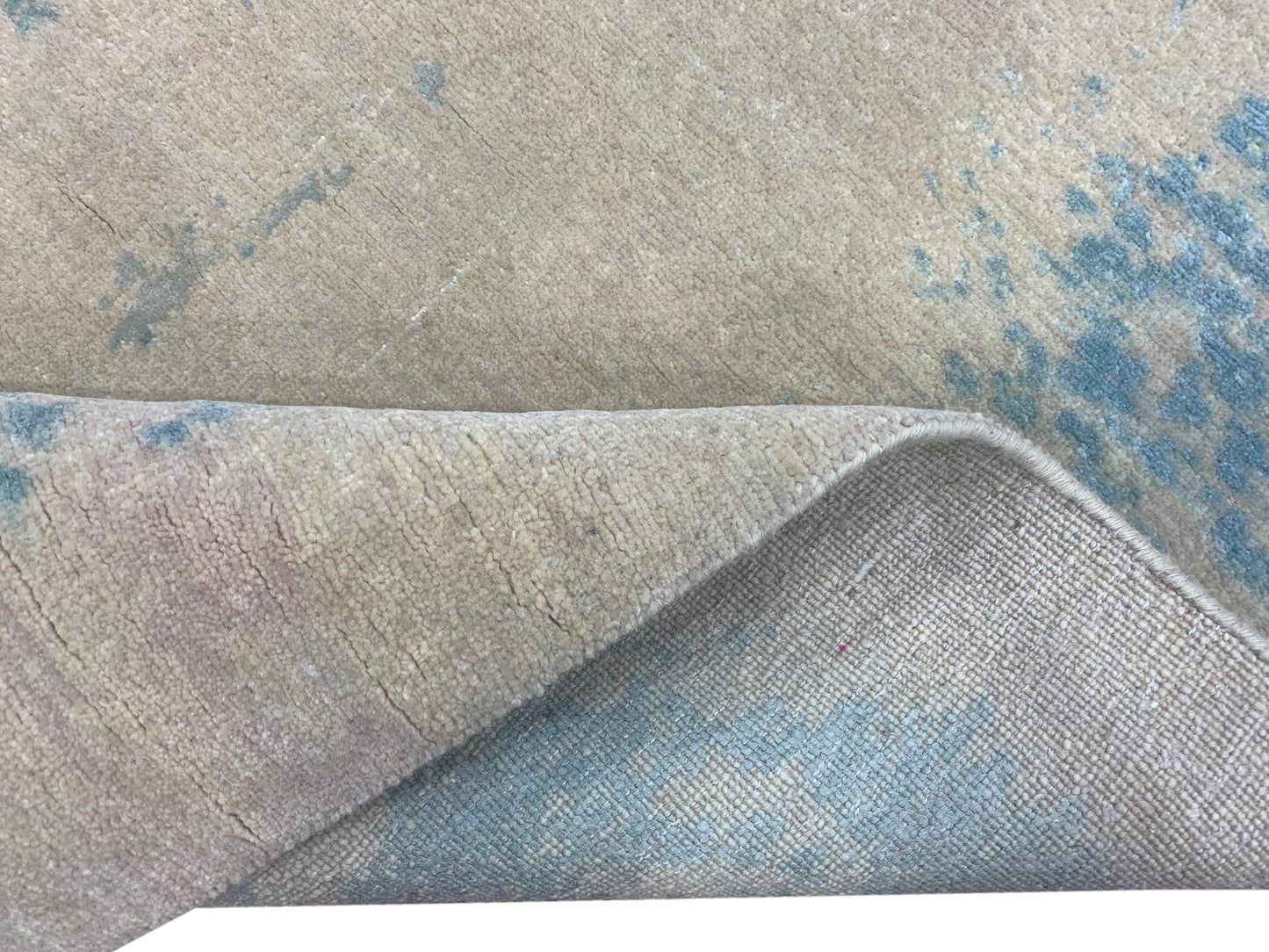 Beige and Blue, Silk and Wool Regular Modern Handknotted 3.2x4.11Ft 95x157Cms Area Rug