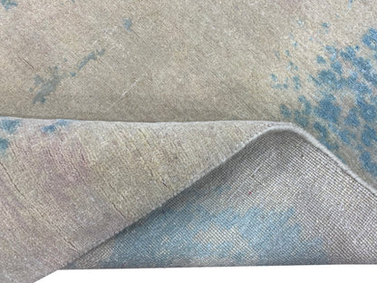 Beige and Blue, Silk and Wool Regular Modern Handknotted 3.2x4.11Ft 95x157Cms Area Rug