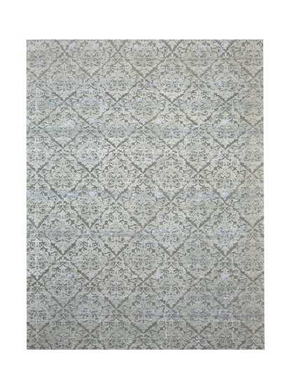 Grey and Silver, Silk and Wool Oxidized Transitional Handknotted 9.0x12.0Ft 275x365Cms Area Rug