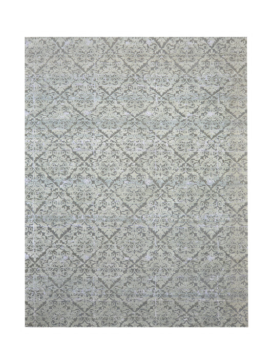 Grey and Silver, Silk and Wool Oxidized Transitional Handknotted 9.0x12.0Ft 275x365Cms Area Rug