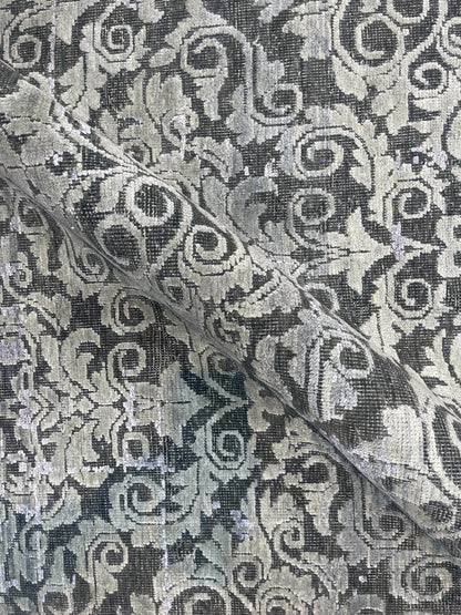 Grey and Silver, Silk and Wool Oxidized Transitional Handknotted 9.0x12.0Ft 275x365Cms Area Rug