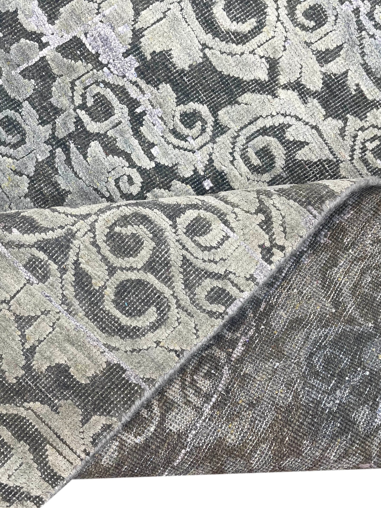 Grey and Silver, Silk and Wool Oxidized Transitional Handknotted 9.0x12.0Ft 275x365Cms Area Rug