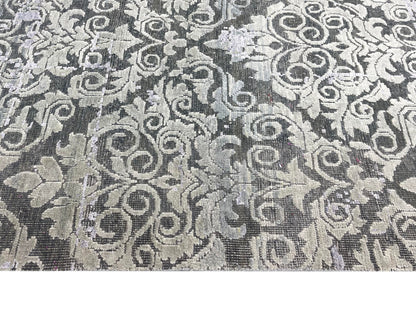 Grey and Silver, Silk and Wool Oxidized Transitional Handknotted 9.0x12.0Ft 275x365Cms Area Rug