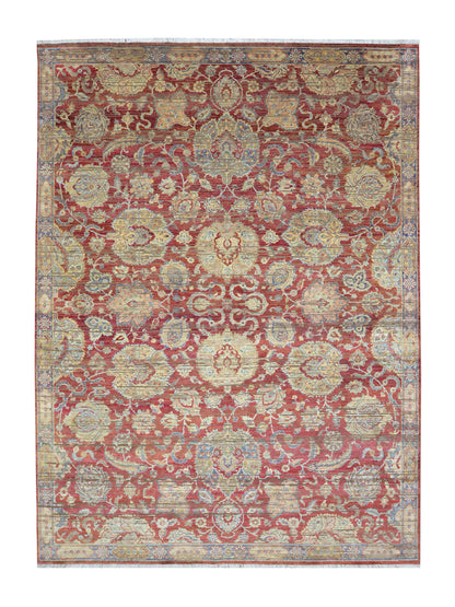 Gold and Red, Silk and Wool Oxidized Traditional Handknotted 9.0X12.0Ft 275x365Cms Area Rug