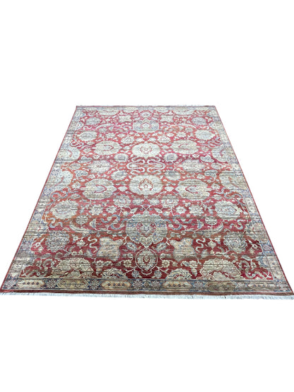 Gold and Red, Silk and Wool Oxidized Traditional Handknotted 9.0X12.0Ft 275x365Cms Area Rug