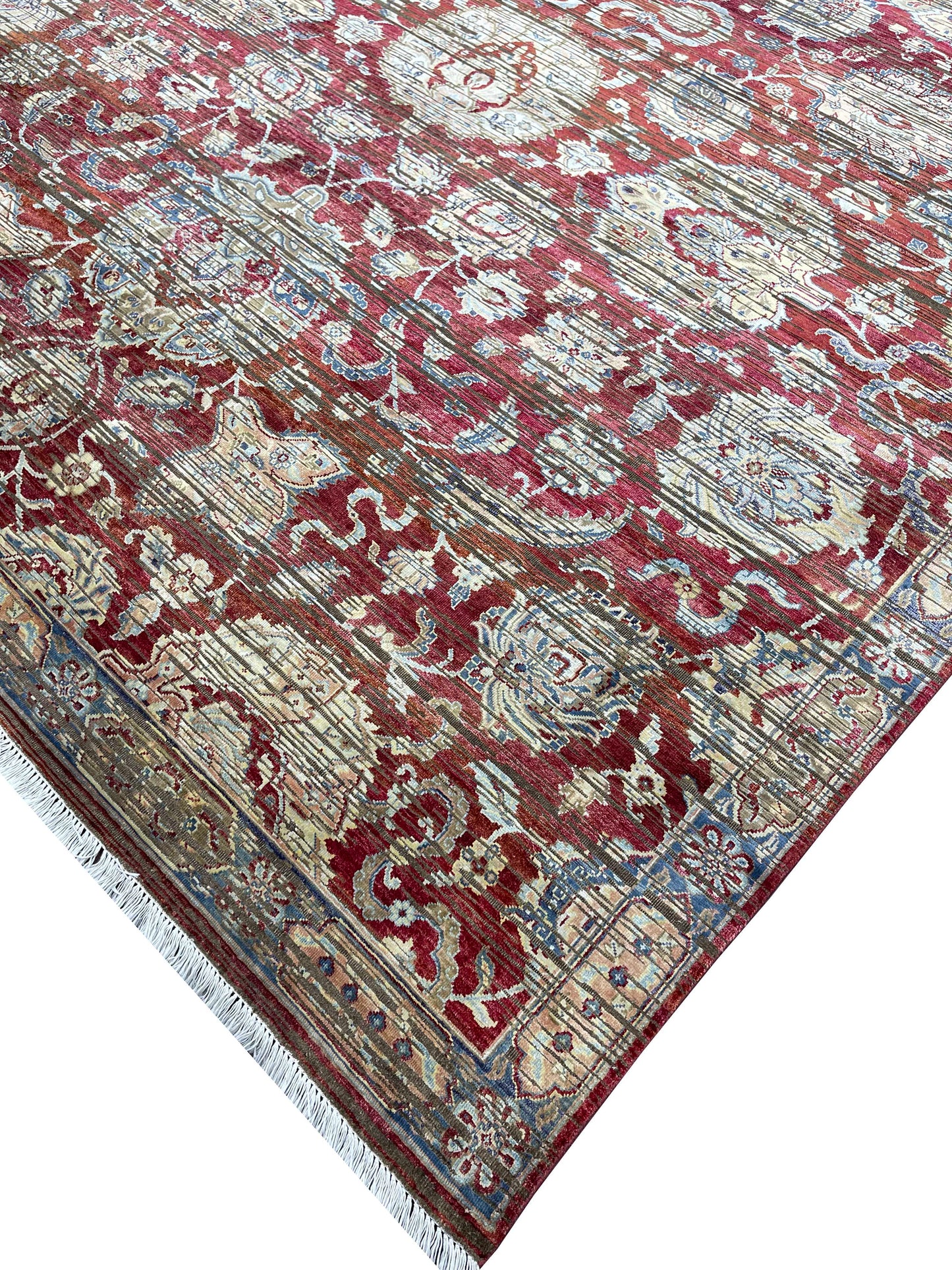 Gold and Red, Silk and Wool Oxidized Traditional Handknotted 9.0X12.0Ft 275x365Cms Area Rug
