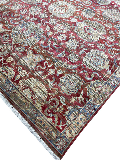 Gold and Red, Silk and Wool Oxidized Traditional Handknotted 9.0X12.0Ft 275x365Cms Area Rug