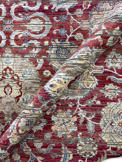 Gold and Red, Silk and Wool Oxidized Traditional Handknotted 9.0X12.0Ft 275x365Cms Area Rug