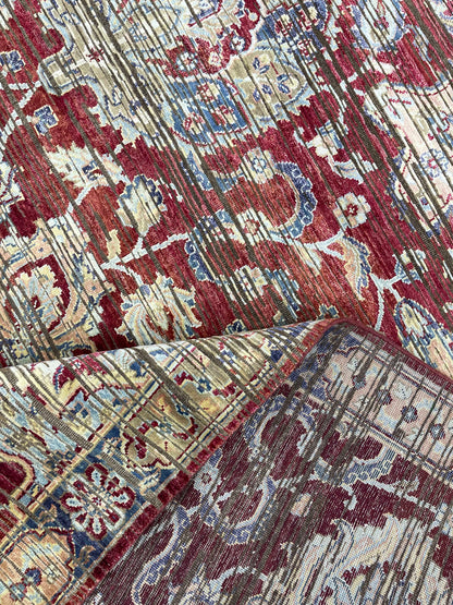 Gold and Red, Silk and Wool Oxidized Traditional Handknotted 9.0X12.0Ft 275x365Cms Area Rug