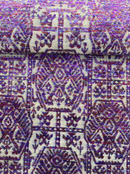 Purple and Ivory, Sari Silk and Wool Oxidized Transitional Handknotted 2.5x9.11Ft 73x302Cms Area Rug