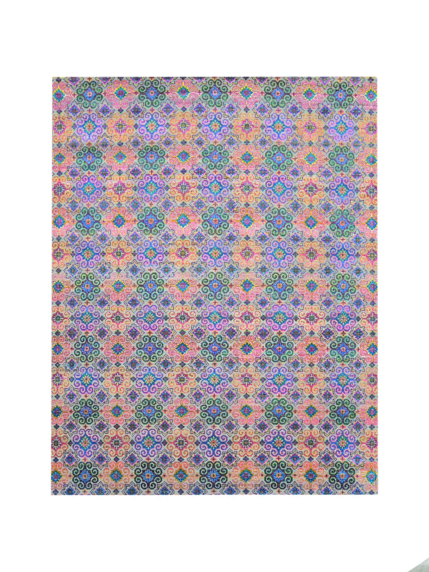 Grey and Multy Sari Silk and Wool Transitional Handknotted Area Rug 7.10x10.4ft 238x316Cms