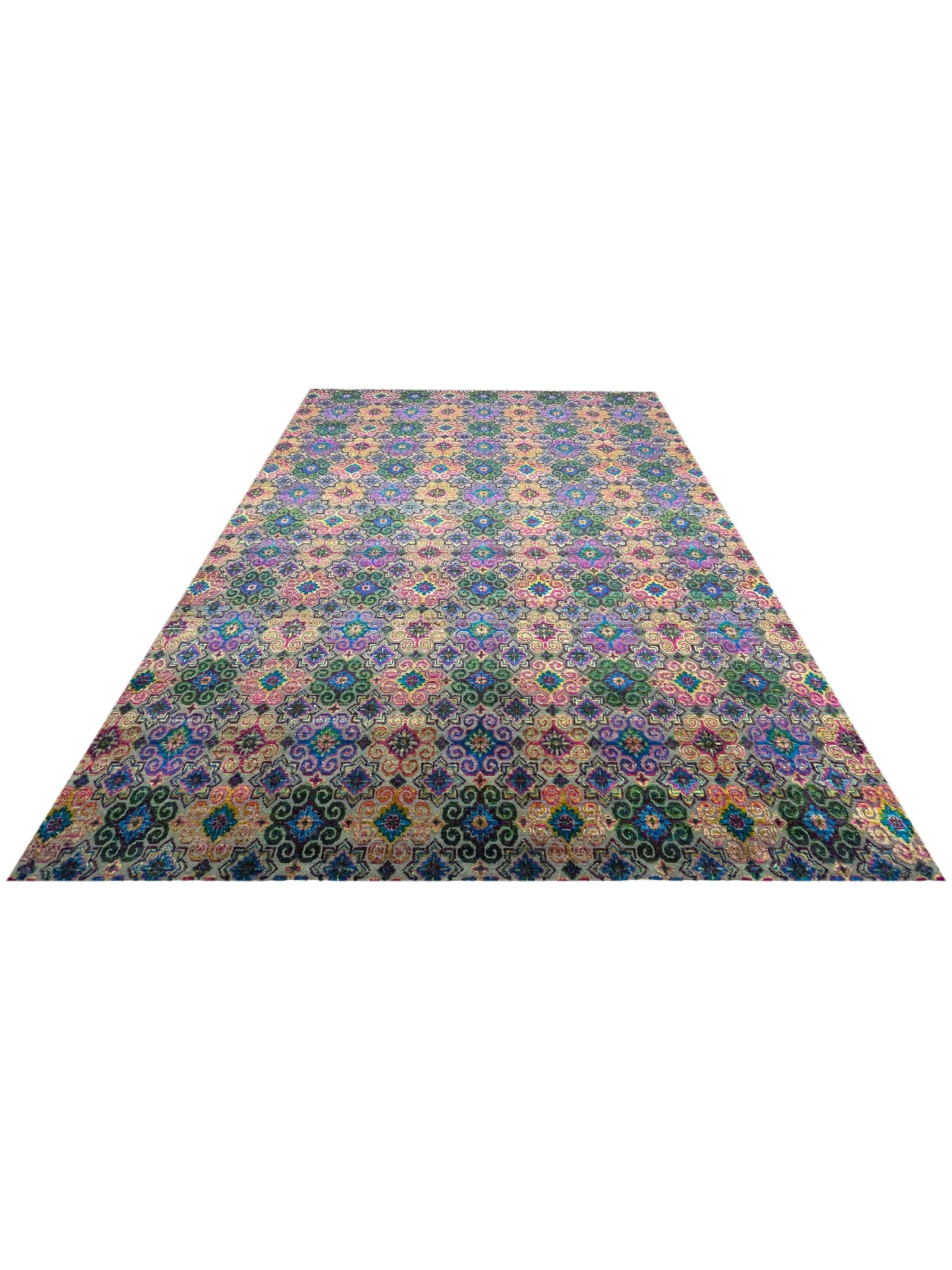 Grey and Multy Sari Silk and Wool Transitional Handknotted Area Rug 7.10x10.4ft 238x316Cms