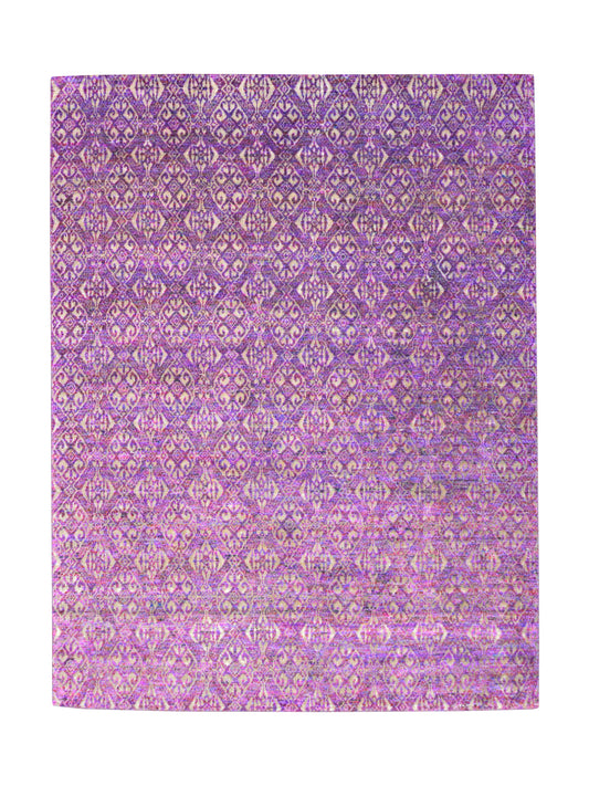 Pink Sari Silk and Wool Transitional Handknotted Area Rug 7.9x10.2ft 235x308Cms